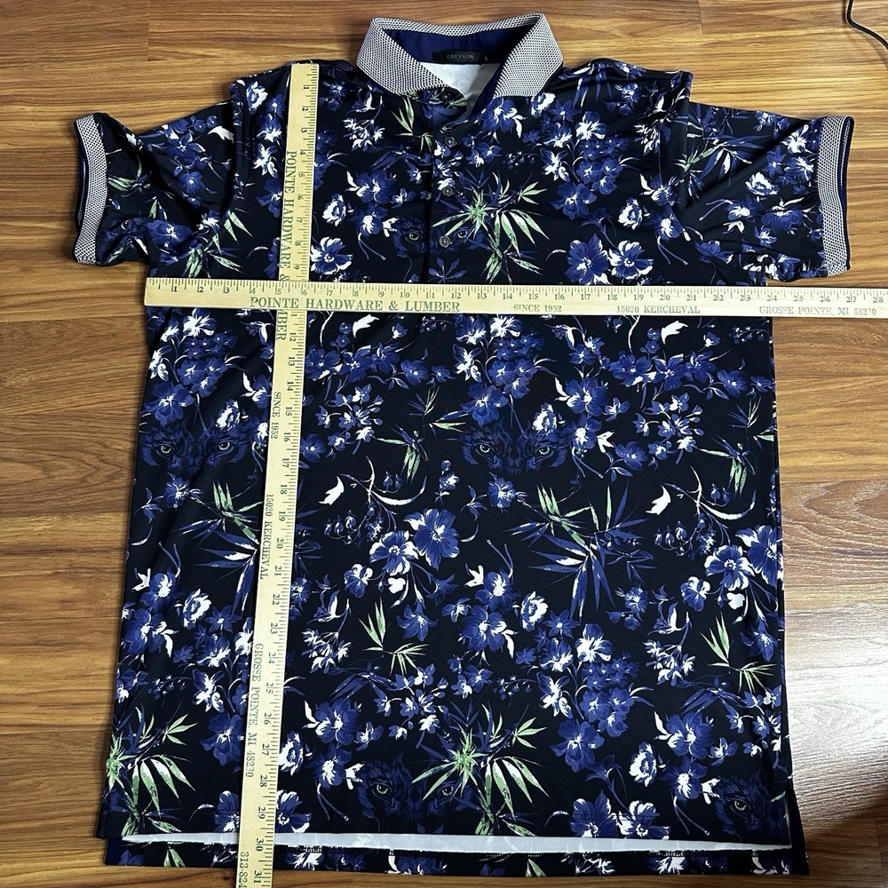 Greyson Dark Floral Golf Polo Mens Large Maltese Blue Black Wolf Eyes AOP - Picture 4 of 10